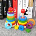 Baby Kids Wooden Rainbow Ring Geometric Building Blocks Stacking Game Puzzle Toy. 