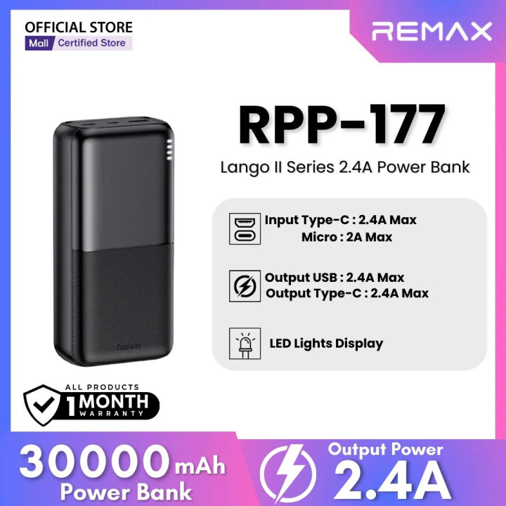 Remax RPP-177 2.4A Fast Charging Power Bank 30000mAh High Capacity ...