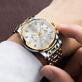 OLEVS 2858 Silver And Golden Two-tone Stainless Steel Chronograph Watch For Men - White & Golden.