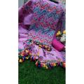 Cotton jaypuri lavender color unstitched screenscreen printed salwar kameez for woman - suitable for all occasion. 