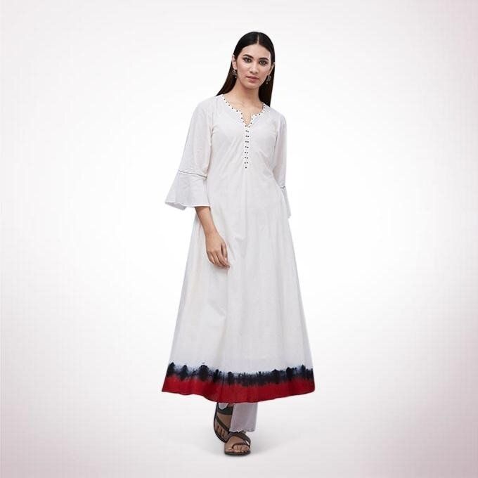 White Cotton Pure Tie Dye Kurti For Women
