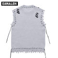 Harajuku tattered fringed sweater vest women's y2k Vintage korean oversized knitted ugly sleeveless sweater men's aesthetic. 