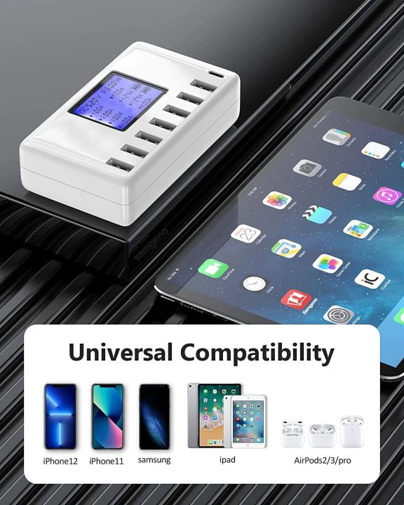 USB%20Charging%20Station,%208-Ports%2060W/12A%20Multi%20Port%20USB%20C%20Hub%20Charger%20with%20LCD%20Display%20for%20Cellphone%20Tablet%20Multiple%20Devices,%20-%20Image%202