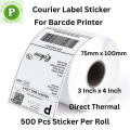 Courier Label Sticker, Shipping Label Sticker 1 Roll, 75mm x 100mm, (3 Inch X 4 Inch), DT,500 PCS Per Roll. 