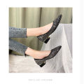 Spring Summer Women's Shoes Pointed Toe Rhinestone Chunky Heel 3 cm Low Heel Shoes Low-Cut Pumps Full Diamond Flat Bottom Comfort Sandals.