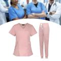 Women Nurse Work Clothing Nursing Uniform Top and Pants V S Pink. 