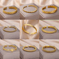 Gold Color Bangle Bracelet for Women Open Adjustable Stainless Steel Cuff Bracelets 2024 Trend Couple Jewelry pulseras mujer. 