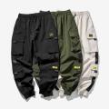 Safari Style Men Cargo Pants Side Pockets Stretchy Waist Drawstring Strap Decor Ankle-banded Jogger Pants. 