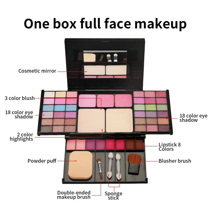 Fashion 49 Color Eyeshadow Palette Set Makeup Set Full Kit 36 Eye Shadow + 8 Lip Gloss +3 Blush +2 Power with Make Up Brush Puff Lateil