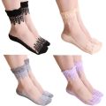 1 Pair Spring Summer Ladies Ultrathin Lace Embroidery Silk Transparent Glass Crytal Stretch Women Soft Elastic Breathable Socks.