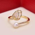 Pink Tulip Flower Ring Rings for Teen Girls- Personality Fashion Cat's Eye Stone Tulip Flower Open Ring.