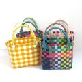 New Woven Bag Small Square Bag Plastic Vegetable Basket Bag Small Color Basket Photo Taking and Beach Bag Handbags for Women.