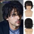 Short Men Wig Natural Looking Men's Short Curly Wig with Bangs High Quality Synthetic Hair in Black Brown Golden Colors Perfect for Men Curly Wig. 