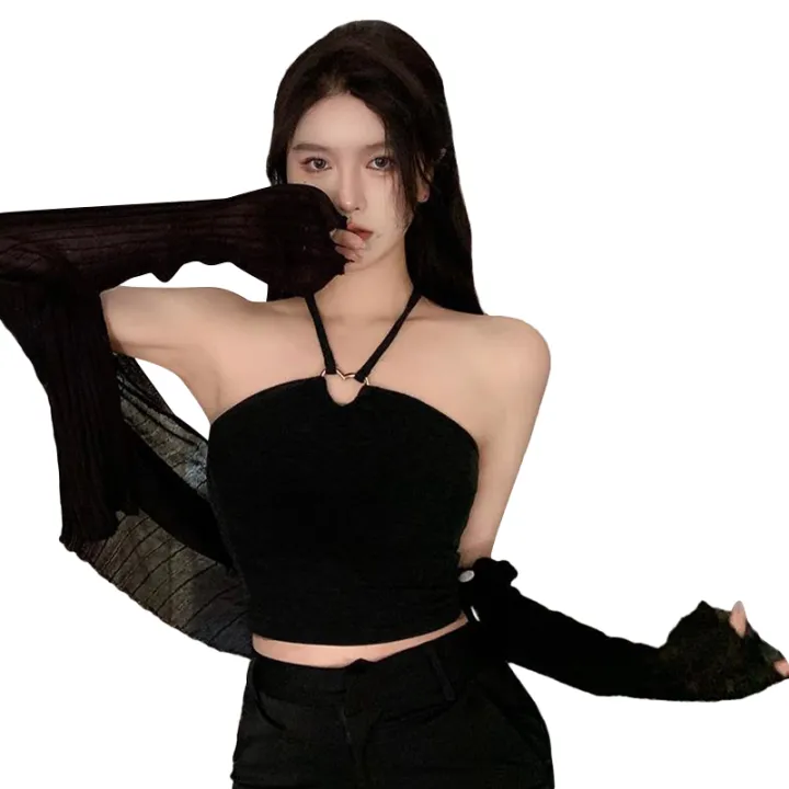 Women%20Halter%20Neck%20Tank%20Tops,%20Solid%20Color%20Sleeveless%20Elastic%20Ring%20Connected%20Outwear%20Casual%20Vest%20Tops%20-%20Image%202