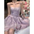 Purple Sweet Elegent Party Mini Dress Women Vintage French Fairy Strap Dresses Female Chiffon Korea Dress Summer 2023 New. 