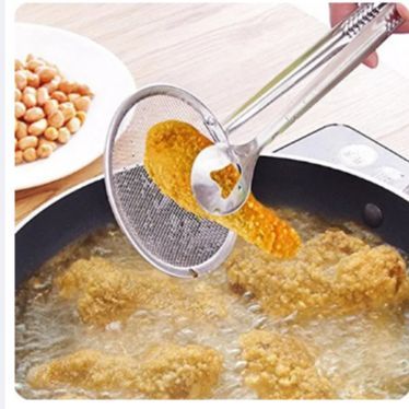 Frying Tong Multi-functional 2 in 1 Fry Tool Filter Spoon Strainer With Clip Stainless Steel Mesh