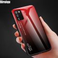 Biruiqu For Samsung Galaxy A03s Shockproof Gradient Tempered Glass Back Soft Silicone Edge Case Cover.