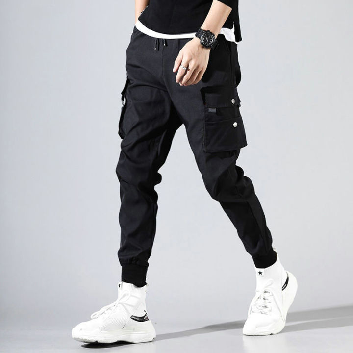Cargo%20Pants%20Men%20Solid%20Color%20Black%20Loose%20Casual%20Joggercket%20Elastic%20waist%20Ankle%20Length%20Trousers%20Men%20-%20Image%203