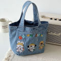 Lunch box tote bag, washable denim large capty tote bag, cute student tote bag, buet bag, bento bag. 