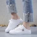 2023Spring and Summer New Canvas Shoes Female Students Half Slippers Slip-on Lofter Versatile Breathable Casual White Shoes Fashion.