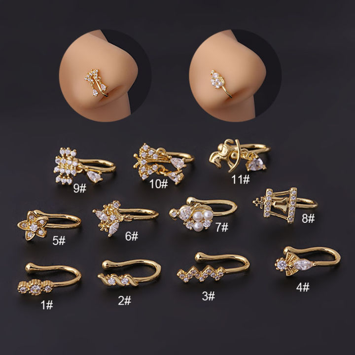 New 1PC Imitation Pearl Zircon Non Pierced Nose Cuff Nose Rings for Women Fashion Gold Color Non-piercing Nose Piercing Jewelry