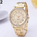 Women's men's luxury rhinestone stainless steel watch quartz analog wristwatch.