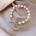 2021 Elegant Baroque Pearl String Bracelet For Woman Luxury Zircon Bee Pendant Bracelet Fashion Girl's Sweet Jewelry.