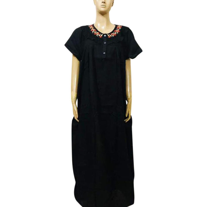 Embroidery Worked Maternity Maxi for Women Pure Cotton Free Size Short Sleeve