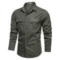New Men's Casual Shirts Long Sleeve Pure Cotton Shirt Male Solid Oversize Military Cargo Shirts Brand Clothes Army Green Camisa. 