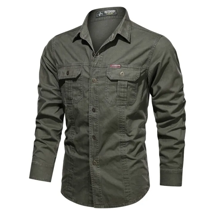 New%20Men's%20Casual%20Shirts%20Long%20Sleeve%20Pure%20Cotton%20Shirt%20Male%20Solid%20Oversize%20Military%20Cargo%20Shirts%20Brand%20Clothes%20Army%20Green%20Camisa%20-%20Image%207