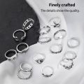 New Style Gossip Snake Leaf Flower Heart Butterfly Pearl Chain Oil Dripping Joint Ring Set Personality Retro Trend Ring.