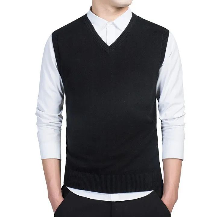 Spring%20Autumn%20Winter%20Solid%20Color%20Sweater%20Men's%20V-neck%20Bottoming%20Knitting%20Knitted%20Sweater%20Sleeveless%20Pullover%20Vest%20Sweater%20Men%20-%20Image%205