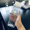 500ml Square Transparent Water Bottle Summer Daisy Flowers Water Bottles for Girls Plastic Outdoor Sports Cup Travel Kawaii Kids. 