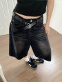 Retro Fashion Y2k Women Jeans Streetwear Jorts Brushed Black Wash Cropped 2024 New Baggy Wide Leg Frayed Denim Short Pants. 