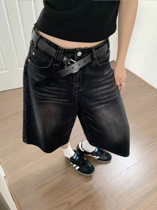 Retro%20Fashion%20Y2k%20Women%20Jeans%20Streetwear%20Jorts%20Brushed%20Black%20Wash%20Cropped%202024%20New%20Baggy%20Wide%20Leg%20Frayed%20Denim%20Short%20Pants%20-%20Image%203