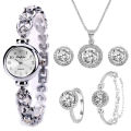 Fashionable Waterproof Women's Metal Strap Watch Exquisite 5pcs Diamond Inlaid Ladies Quartz Watch Set Girl's Minimalist Watches. 