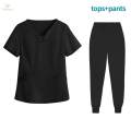 Women Scrubs Set Quick Drying Neck Beauty Salons Esthetician Workwear XXL Black. 