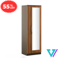 Modern One Door Almira in MDF Laminated Board Walnut Finish With Mirror  [ Size :  (HWD =180x45x38cm) ] Vision Furniture. 