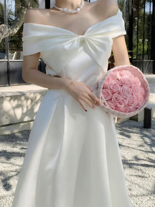 French%20White%20Off%20Shoulder%20Sexy%20Elegant%20Bow%20Dress%20Women%20Birthday%20Evening%20Party%20Fairy%20Gowns%20Dresses%20Sweet%20Fashion%202023%20Summer%20Boho%20-%20Image%203