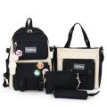 Women's Bag New Canvas Backpack Women's Korean Version Harajuku Large Capacity Four-Piece Set Middle School Backpack College Student School Bag.