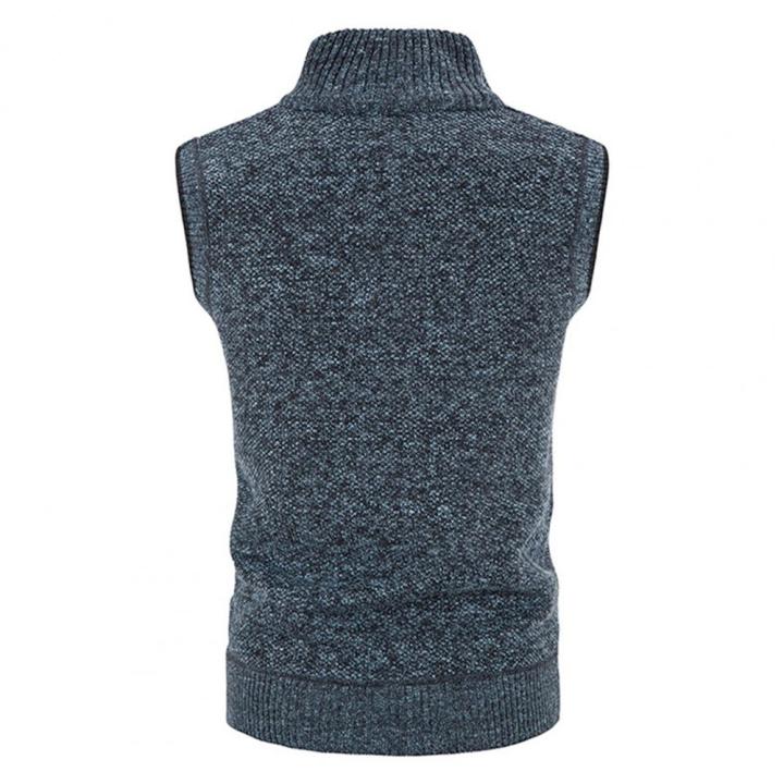 Knitted Cardigan Vest Ribbed Hem Elastic Warm Men Solid Color Thickened Casual Knitwear Waistcoat Male Outerwear Streetwear