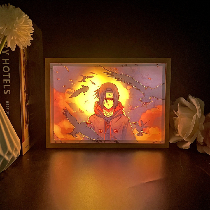 3D Anime Figure Sunshine Night Light Art Painting Design 3 Colors Wood Photo Frame Light Bedroom Decoration Atmosphere Desk Lamp
