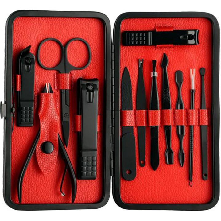 Manicure Pedicure Set Nail Clippers - Mifine 16 In 1 Stainless Steel Professional Pedicure Kit Nail Scissors Grooming Kit with Black Leather Travel Case First Generation