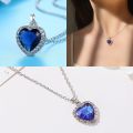 Titanic Heart Of Ocean Blue Crystal Love Heart Necklace for Women. 