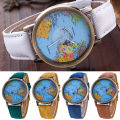 Women's World Map Dial Denim Fabric Strap Analog Quartz Students Wrist Watch. 