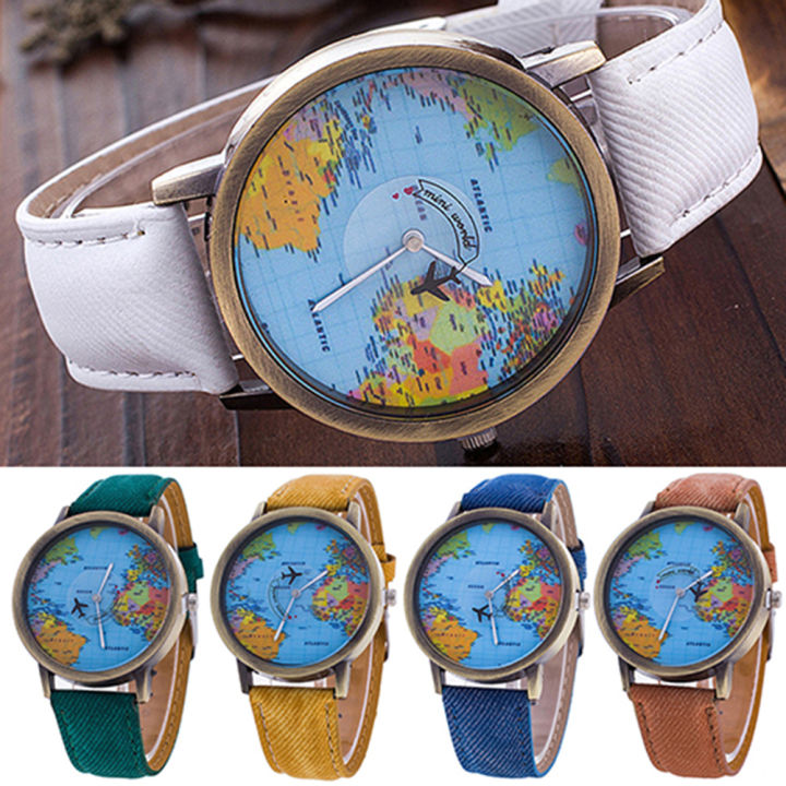 Women's%20World%20Map%20Dial%20Denim%20Fabric%20Strap%20Analog%20Quartz%20Students%20Wrist%20Watch%20-%20Image%203