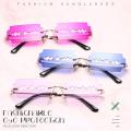 Trend Funny Sun Glasses Unique Catwalk Party Rimless Rectangle Sunglasses Women. 