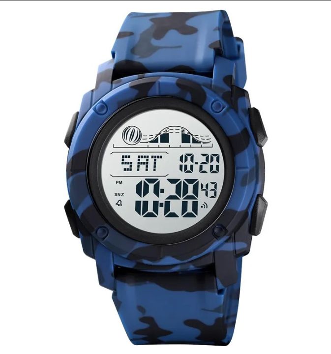 SKMEI SK1576L Navy Blue Camouflage PU Digital Watch For Unisex - Navy Blue Camouflage