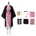 Anime Kamado Nezuko Cosplay Costume Demon Slayer Kimetsu No Yaiba Costumes Kimono Haori Wig Clogs Suit for Adult Kids Halloween.