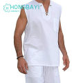 Men Shirt Solid Color V Neck Loose Lace Up Summer Top for Daily Wear. 